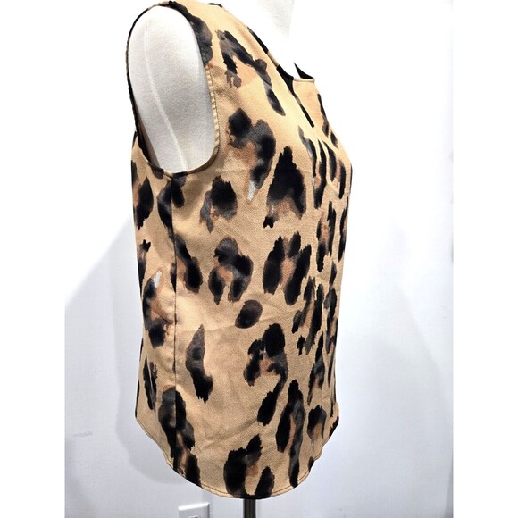 Zara Shirt Brown Leopard Cheetah Tank Print Mesh Side Buttons Round Neck Small S - Picture 5 of 7